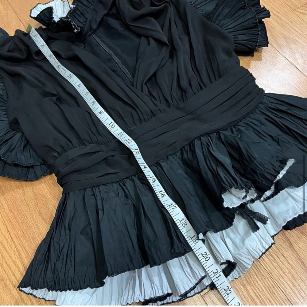 Zara Studio Black Taffeta Voluminous Ruffled Frilly Sleeve Blouse - Picture 9 of 13